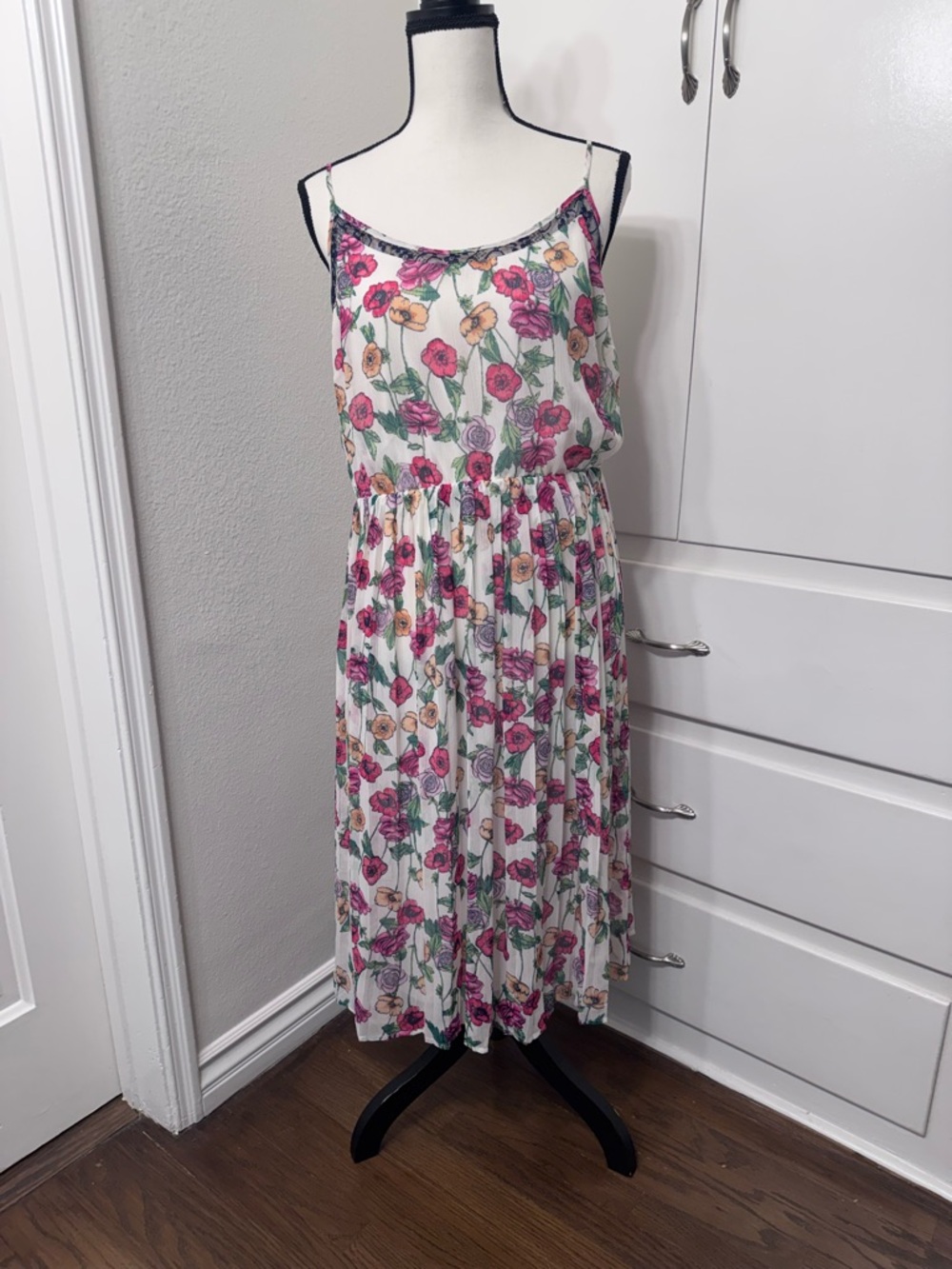 LC Lauren Conrad Cream Dress with Floral Lace Accents